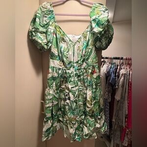 ANTONIO MELANI Green Leaf Pattern Dress